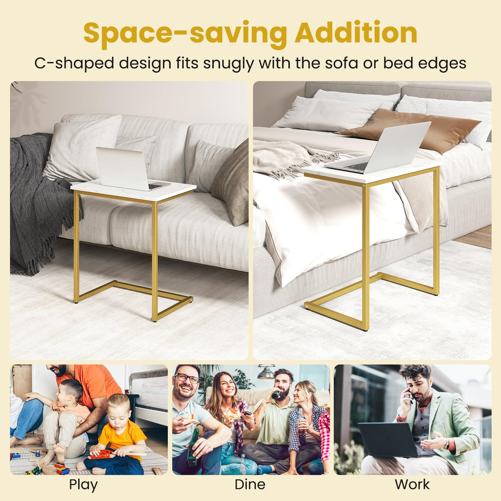 Nesting Coffee Tables Set of 3, Rectangular Nesting Center with Faux Marble Top & Metal Frame, Modern C-Shaped Nested