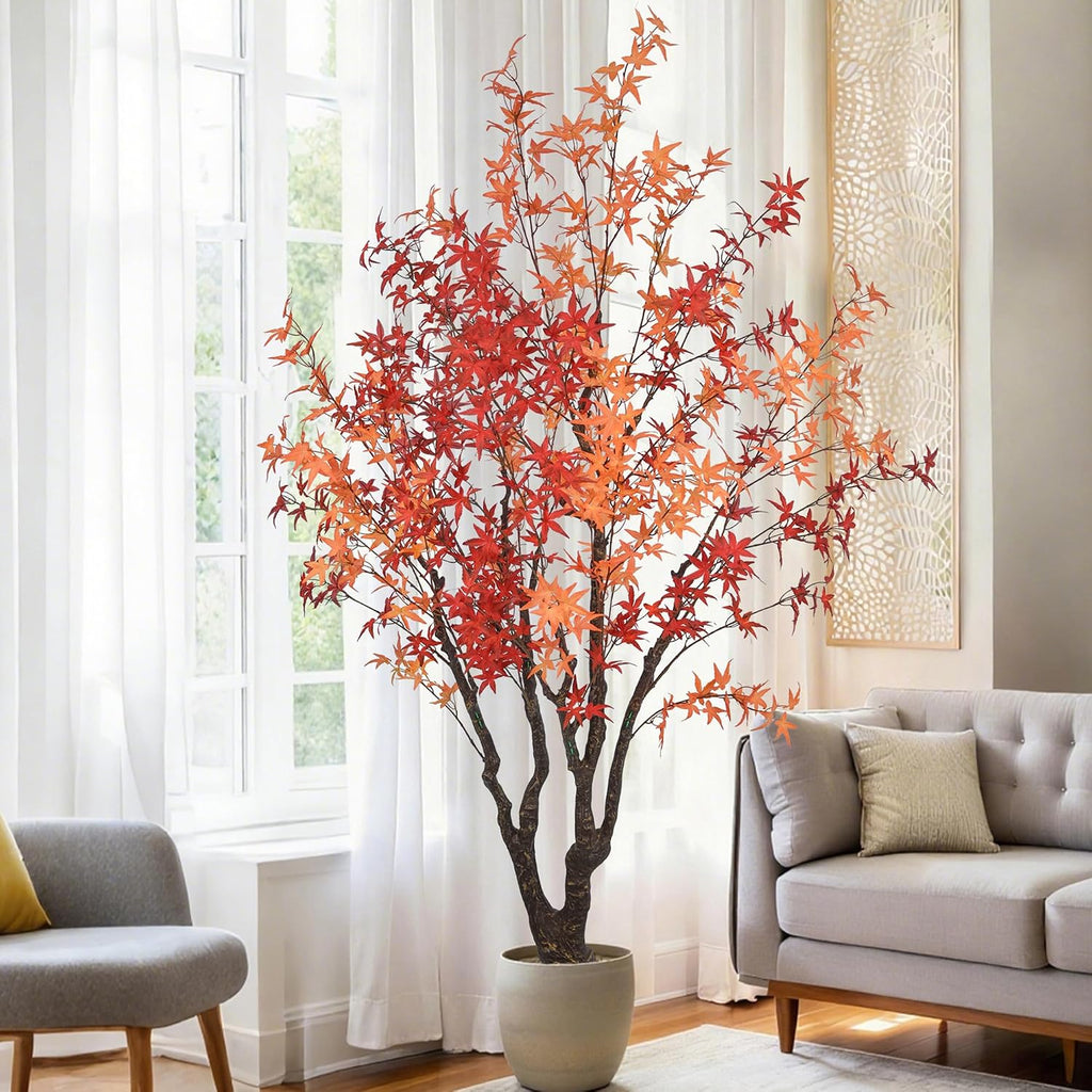 7FT Artificial Maple Tree, Large Faux Floor Plant with Red-Yellow Leaves & Realistic Trunk, 84 Inch Fake Autumn Maple