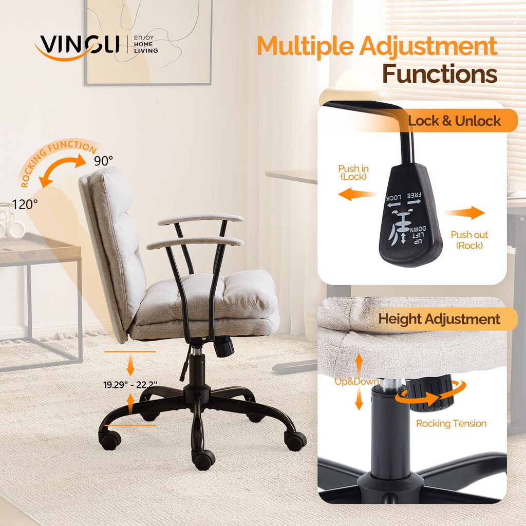 Comfortable Office Desk Chairs with/No Wheels, Dual-Base, Removable Armrests, Adjustable Comfy Swivel Computer Task Nail