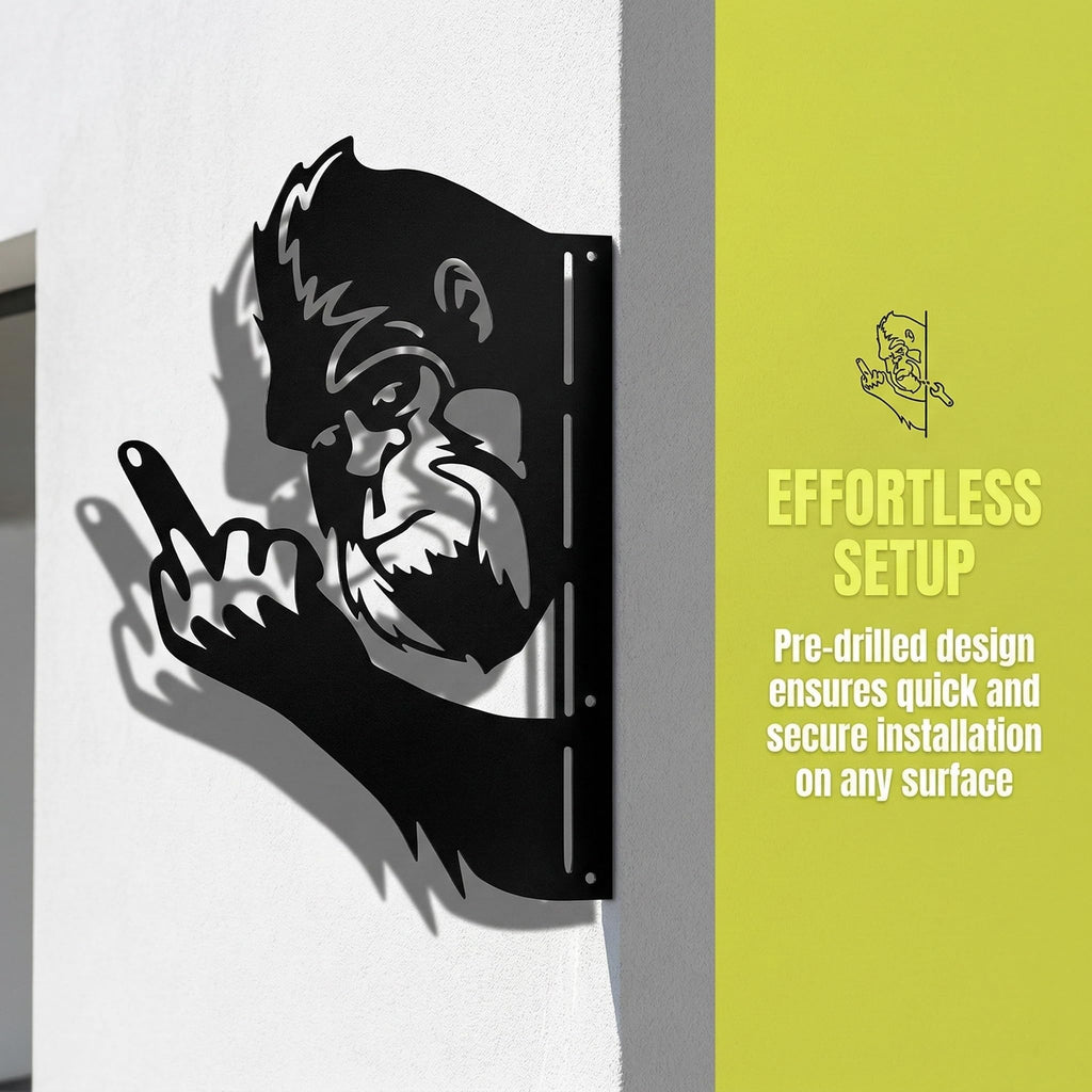 Peaking a Boo Flipping Off Bigfoot Animal Metal Sign Art Ornament, Animals Peeking Around Metal Sign, Animal Peeping