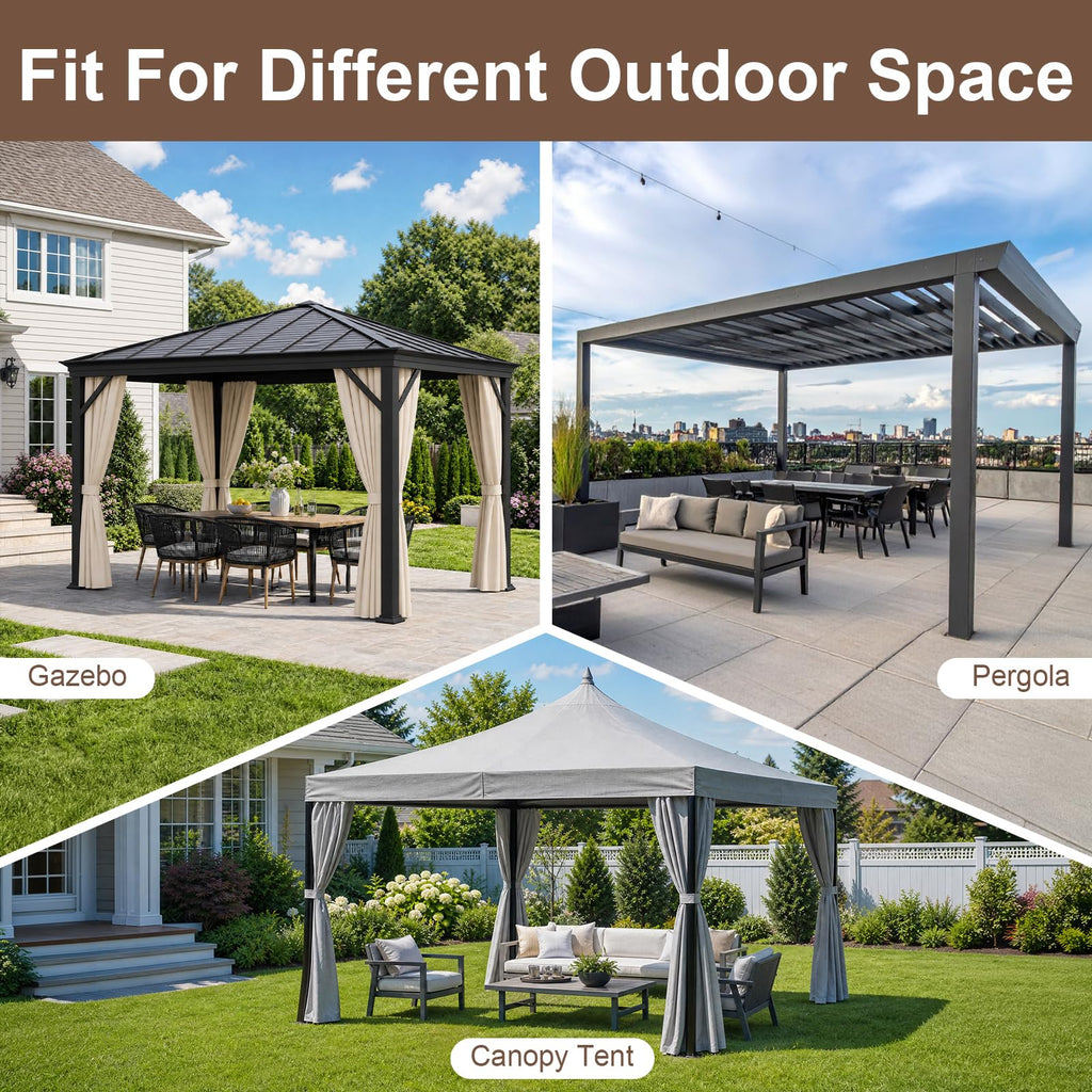 12'x12' Gazebo Privacy Curtain Replacement, Universal 4-Panel Sidewall