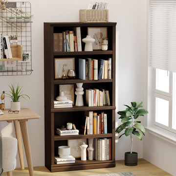 5-Shelf Tall Bookcase Wooden Bookshelves 33in Wide Floor Standing Display Storage Book Shelves 70 in Dark Cherry