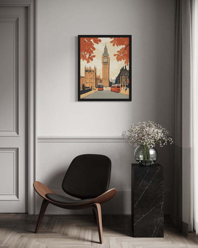 Big Ben London Wall Print Poster, Retro Vintage Landscape Landmarks Painting Artwork 224 (Big Ben London, 24 x 36