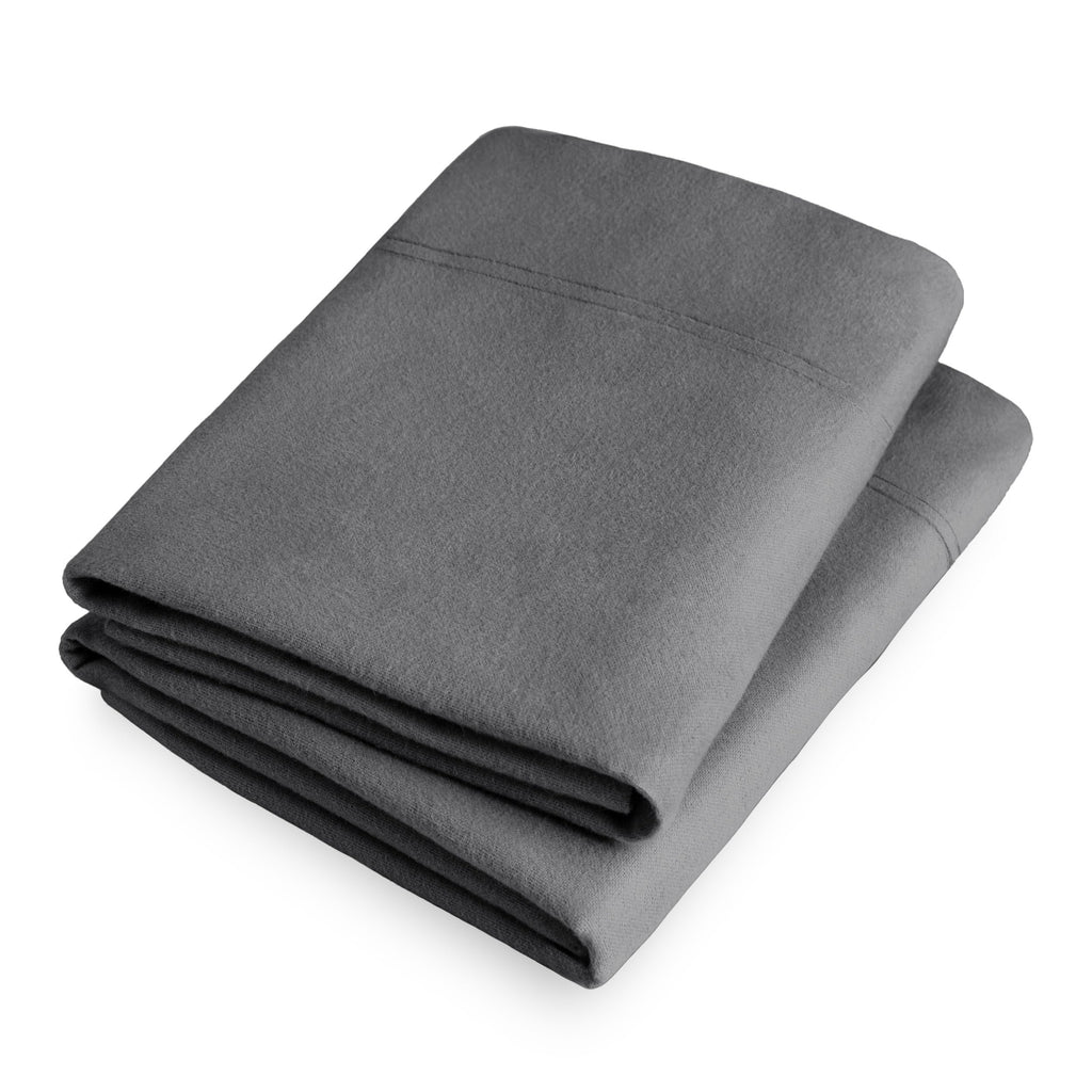 Flannel Pillowcases 100% Cotton (King Set of 2, Grey)