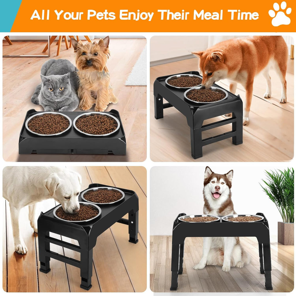 Elevated Dog Bowls, 4 Height Adjustable Raised Bowl Stand with 2 Thick 50oz Stainless Steel Food Bowls Non-Slip