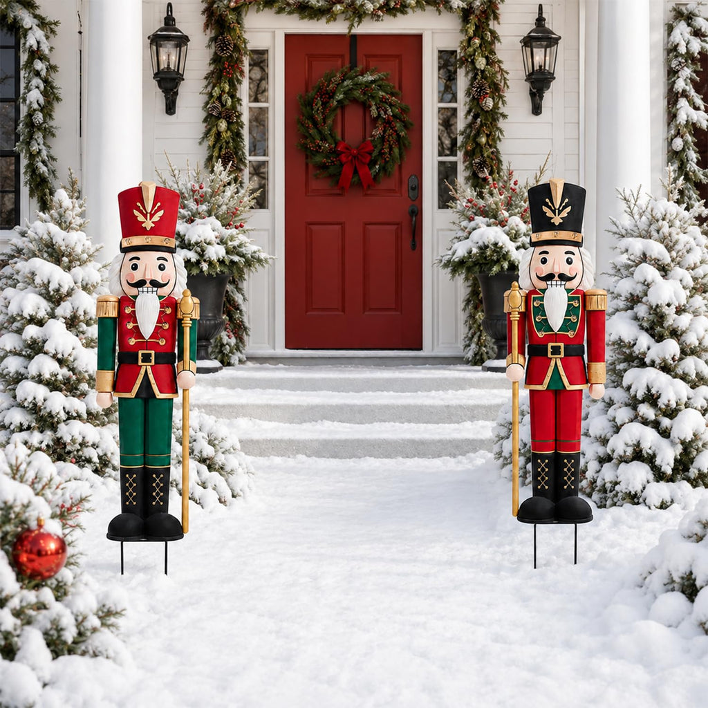 Outdoor Nutcracker Christmas Decor Lights, 2 Pack 48.2" Metal Yard Stakes
