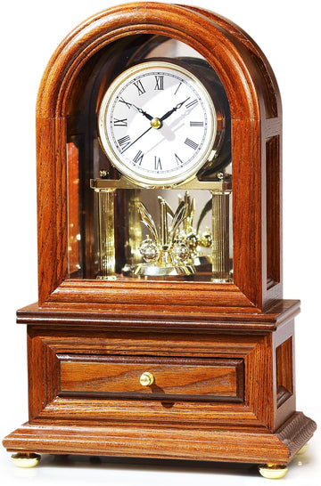 Wooden Table Anniversary Clock, Antique Shelf Clocks, Revolving Pendulum Mantel Clocks, Desk Grandfather Clock for Living Room, Home Decor Gift A134-B0D12F9S1X