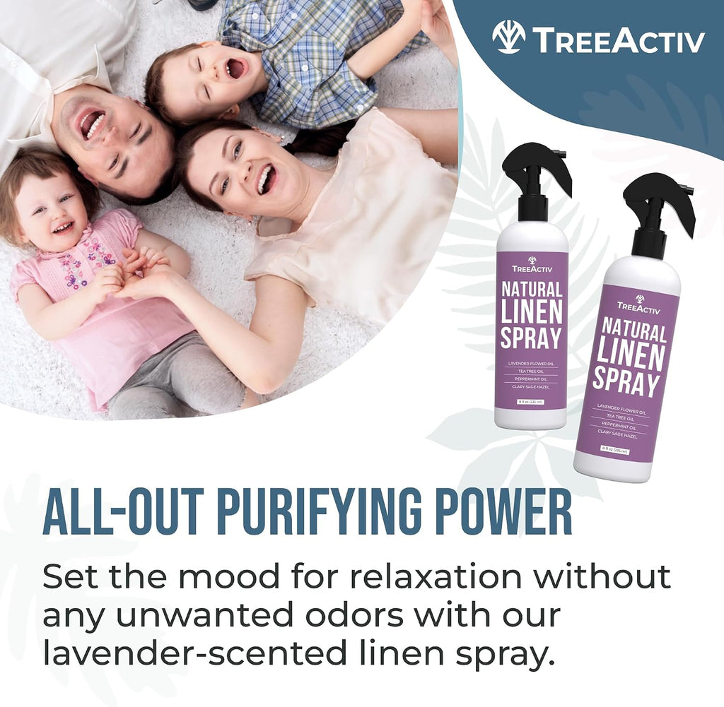 Natural Linen Spray, 8 fl oz, Lavender for Sleep, Beddings, Pillows, and Sheets With Tea Tree, Pillow Mist Freshener - Set of 8
