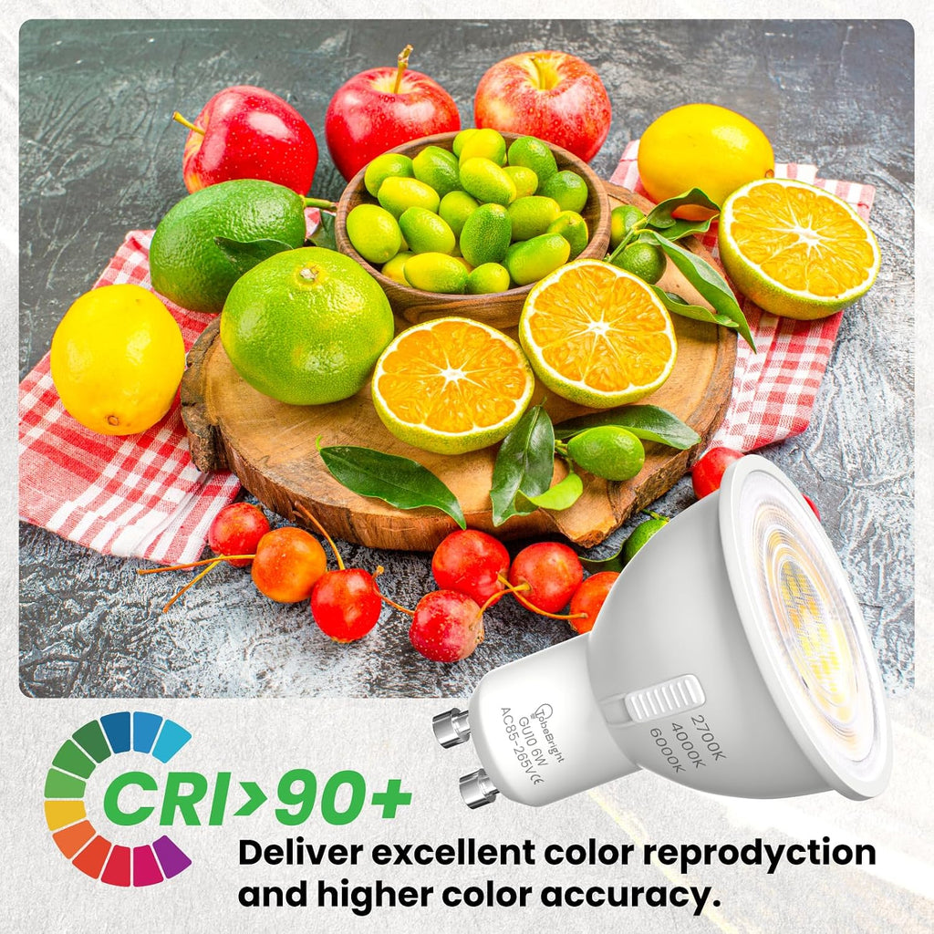 GU10 LED Bulbs 3CCT 2700K/4000K/6000K, GU10 MR16 LED Bulb 6W Equivalent 50W 550 Lumens 38°Spotlight, Non-Dimmable
