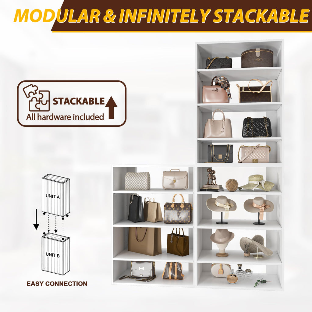 Modular Closet System, 19.5" Wide Wall-Mounted Closet Tower Organizer with Adjustable Shoe Shelves for Walk-In Closet