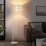 66.1" Gold Accent Floor Lamp with Floral Metal Shade & Linen Inner Shade, Farmhouse Standing Lamp Bedroom Office