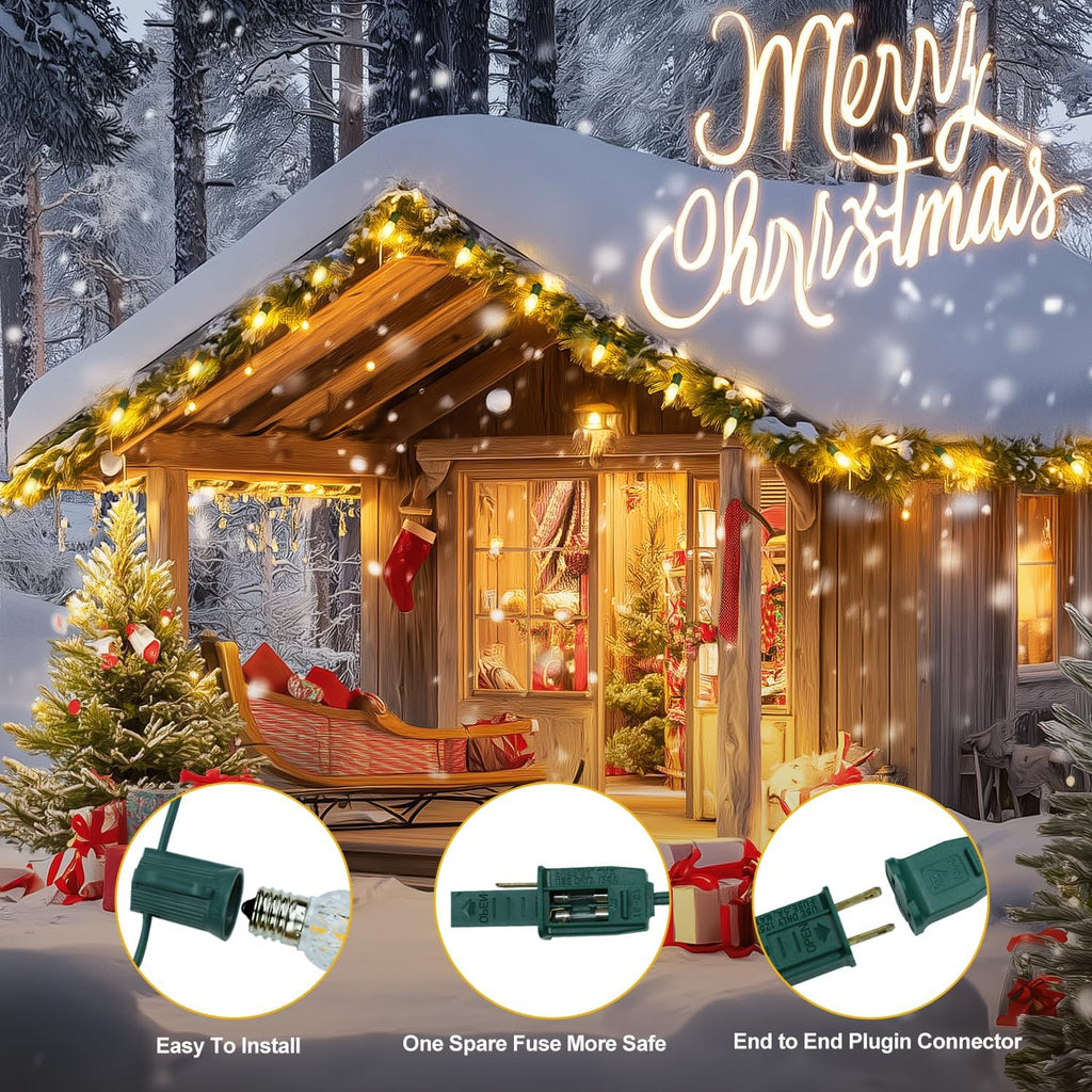 100Feet C9 LED Christmas Light Outdoor, E17 Warm White Vintage Bulb