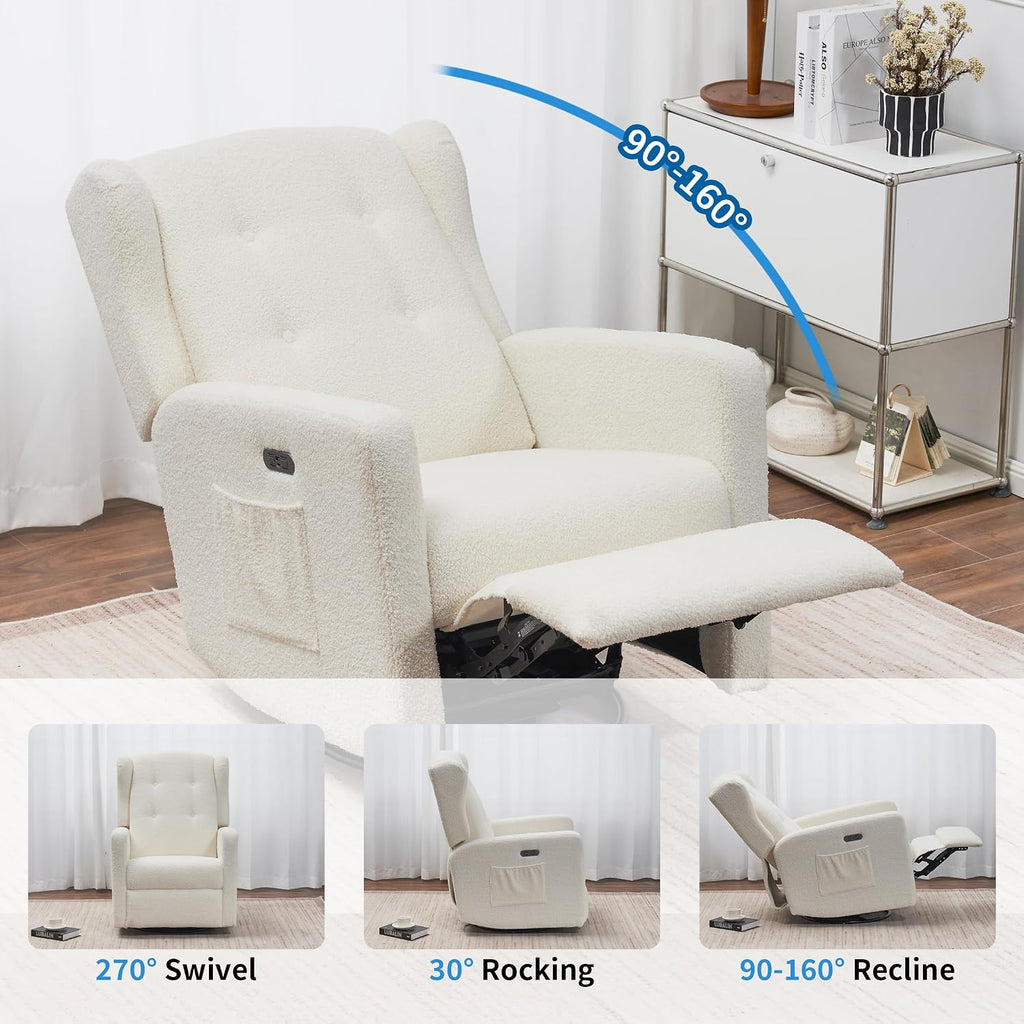 Swivel Rocker Power Recliner Chair , 270° Swivel Glider Recliner with USB & Type-C Charging, Electric Reclining Chair