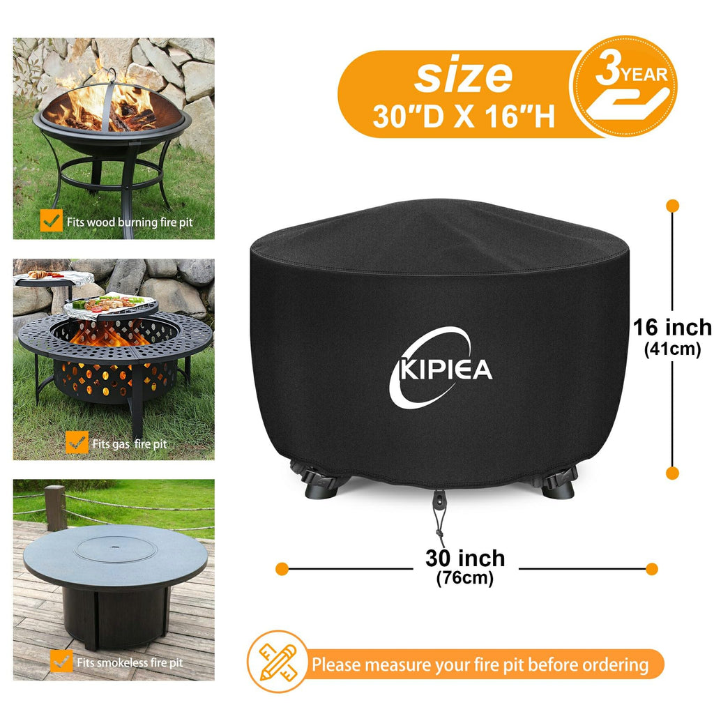 Round Fire Pit Cover for Yukon Super Waterproof, 30" D x16" H Smokeless Fire Pit Cover, Upgraded 600D Strong Tear and