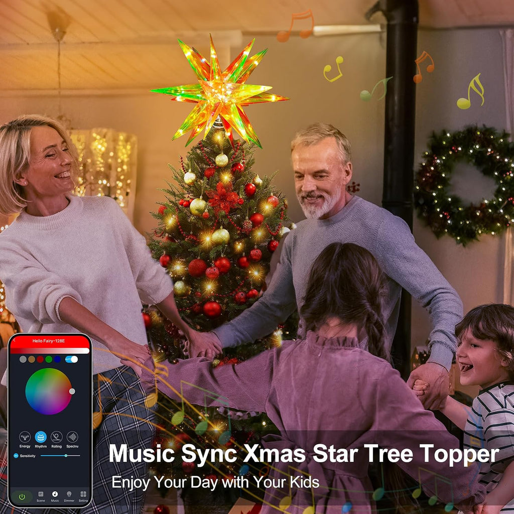 Christmas Star Tree Topper, 13.8" Xmas Smart Tree Decorations, Crystal-Like 3D Polygonal Shell, App Control LED