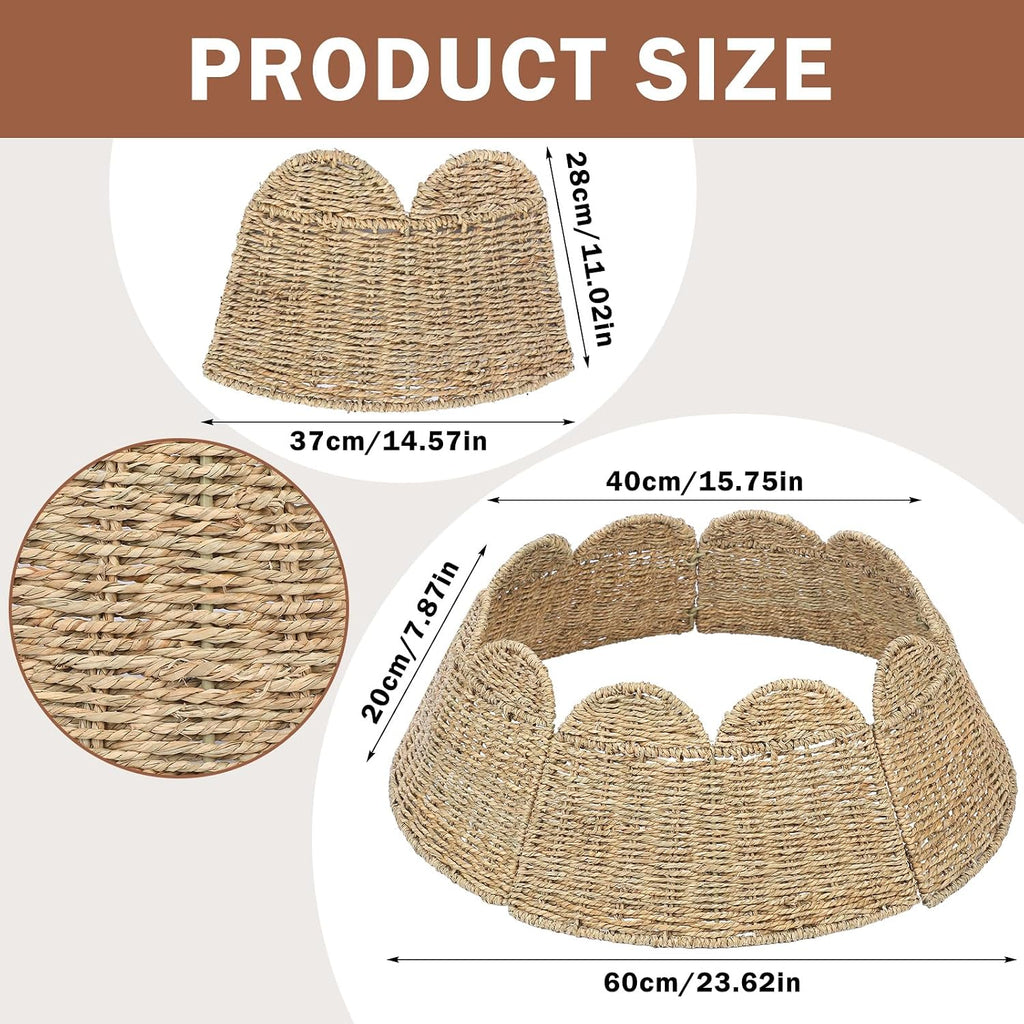 24" Woven Rattan Christmas Tree Collar Scallop Edge Farmhouse