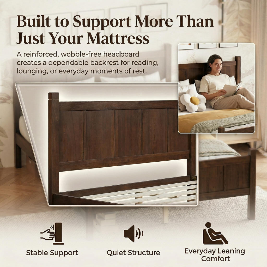 Platform Bed Frame with Headboard & Footboard, Modern Farmhouse Wood Grain Flat Panel Bed for Adults