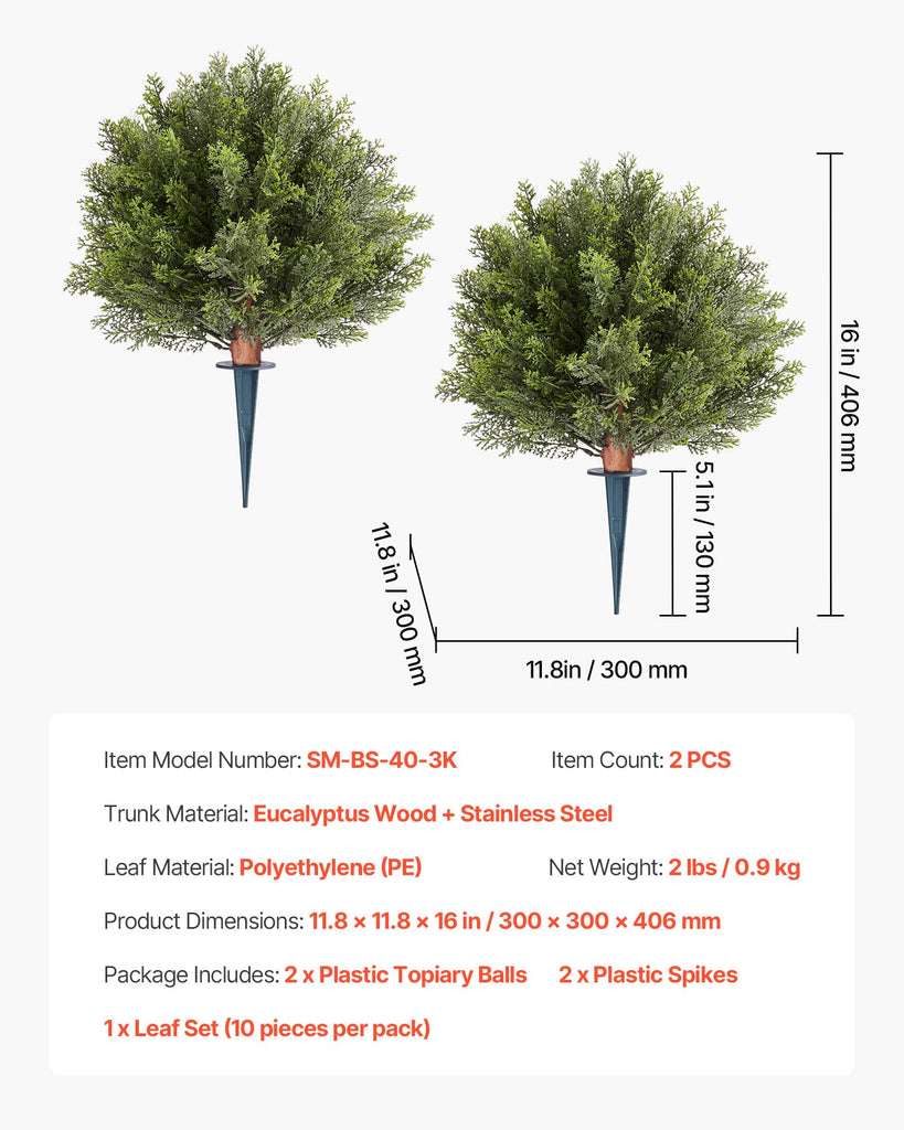 Artificial Topiary Cypress Trees with Ground Spike, 16 inch 2 Set Faux Shrubs & Bushes Potted Plants, Fake Silk Tree