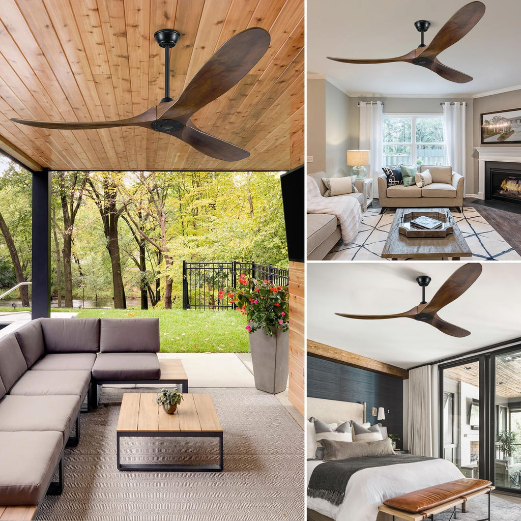 52 inch Outdoor Ceiling Fans without Lights and Remote Control, 3 Blade Ceiling Fan No Lights High CFM Quiet Wood