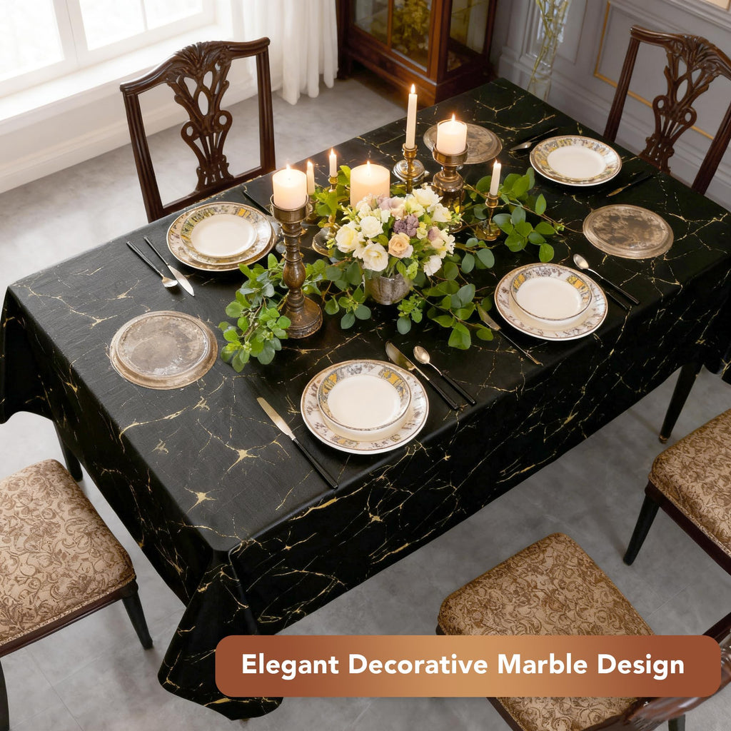 100% Waterproof Vinyl Tablecloth 54x78 Inch Rectangle, Black Marble
