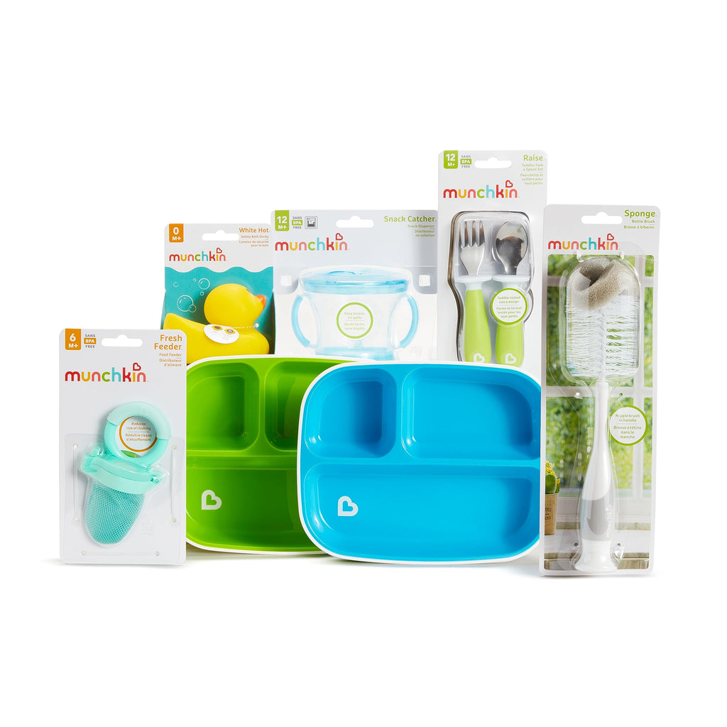 Beginnings Baby Gift Set, Includes Feeding Utensils, Divided Plates, Bottle Brush, Bath Toy and Teether, Neutral