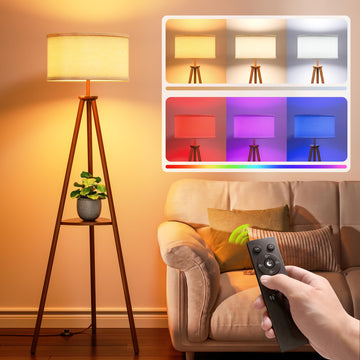 Tripod Floor Lamp with Shelves Mid Century Modern
