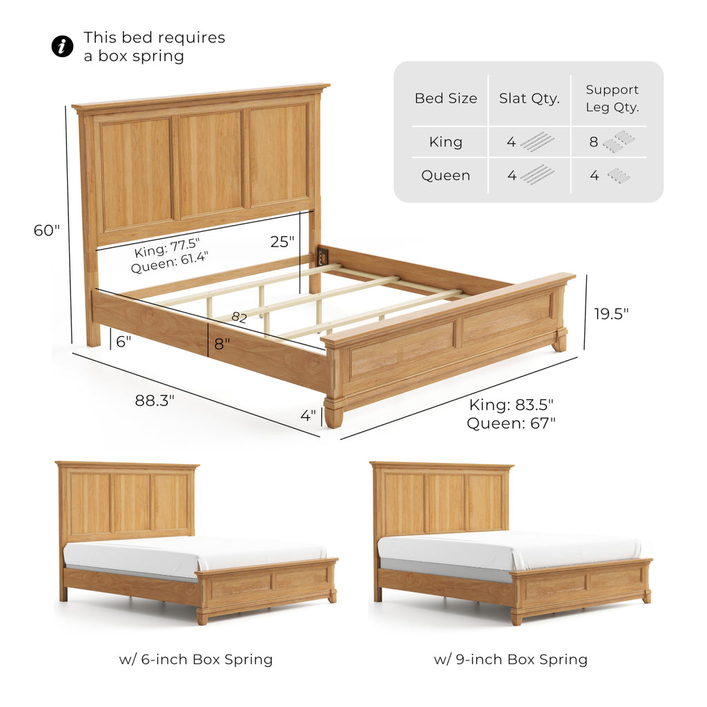 Yardley Farmhouse Solid Wood -Size Bed with Plank Headboard, Wooden Bedframe, Box Spring Required, Guest Room