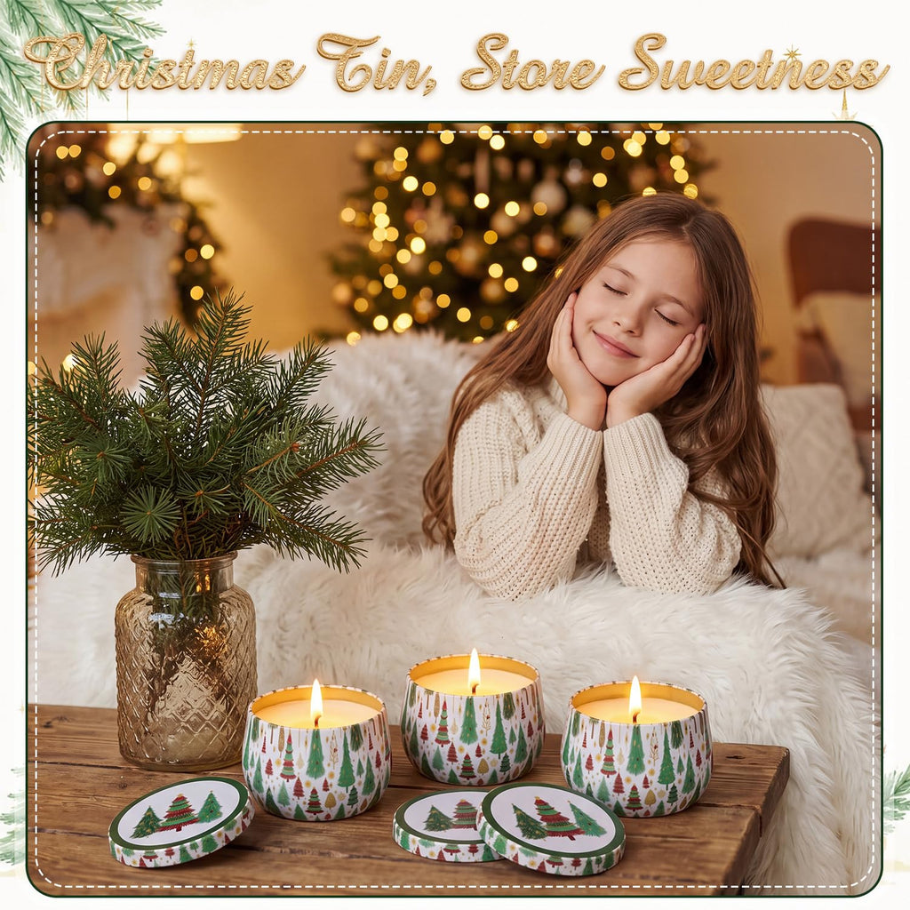 6 Pcs Tree Metal Cookie Tins with Lids 8 oz