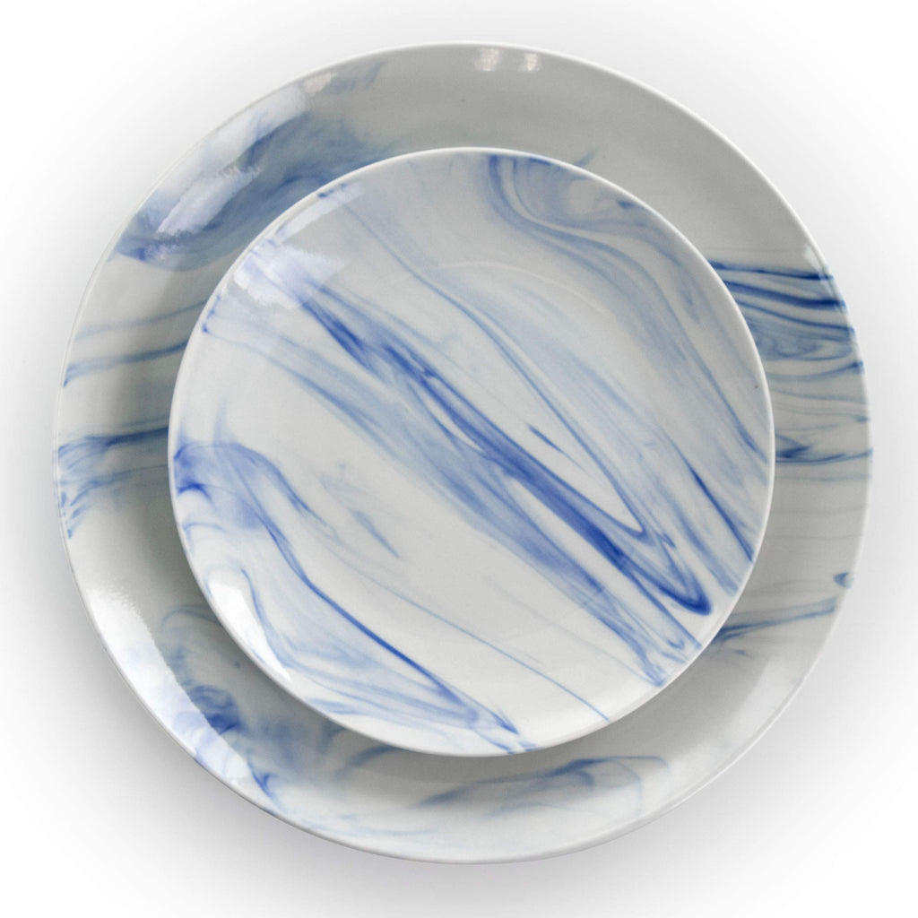 Fine Marble 16 Piece Stoneware Dinnerware Set in Blue and White