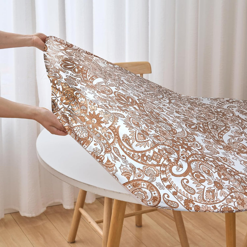 Luxury Paisley Round Vinyl Tablecloth with Flannel Backing - Waterproof, Oilproof, Wipeable Dining Table Cover for