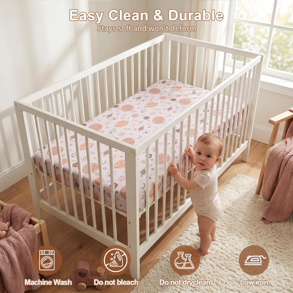 Baby Crib Sheets 2 Pack for Boys and Girls Fit for Standard Crib Toddler Mattress Breathable Soft Microfiber Baby