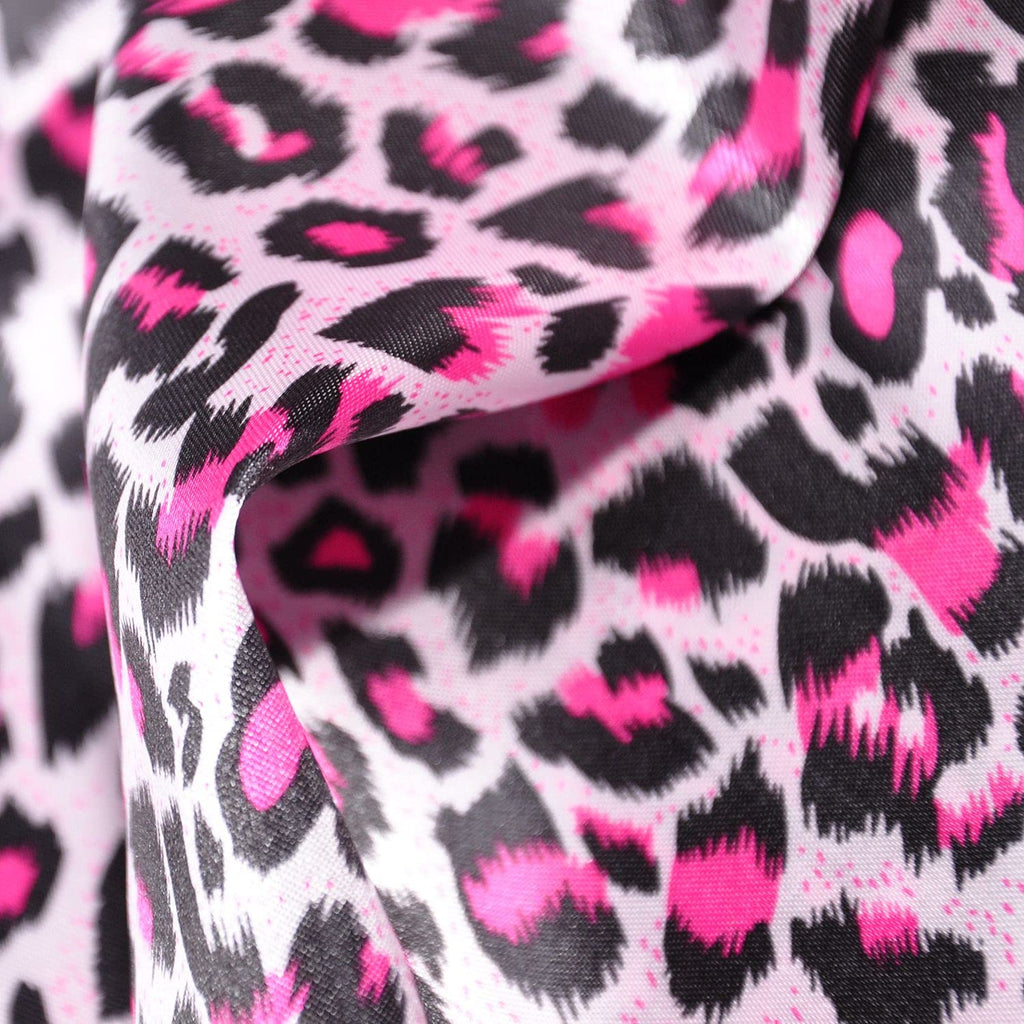 Yutone 59" Wide Satin Fabric, Leopard Skin Animal Print Design Creative Contemporary Artwork, 100% by The Yard(Pink)