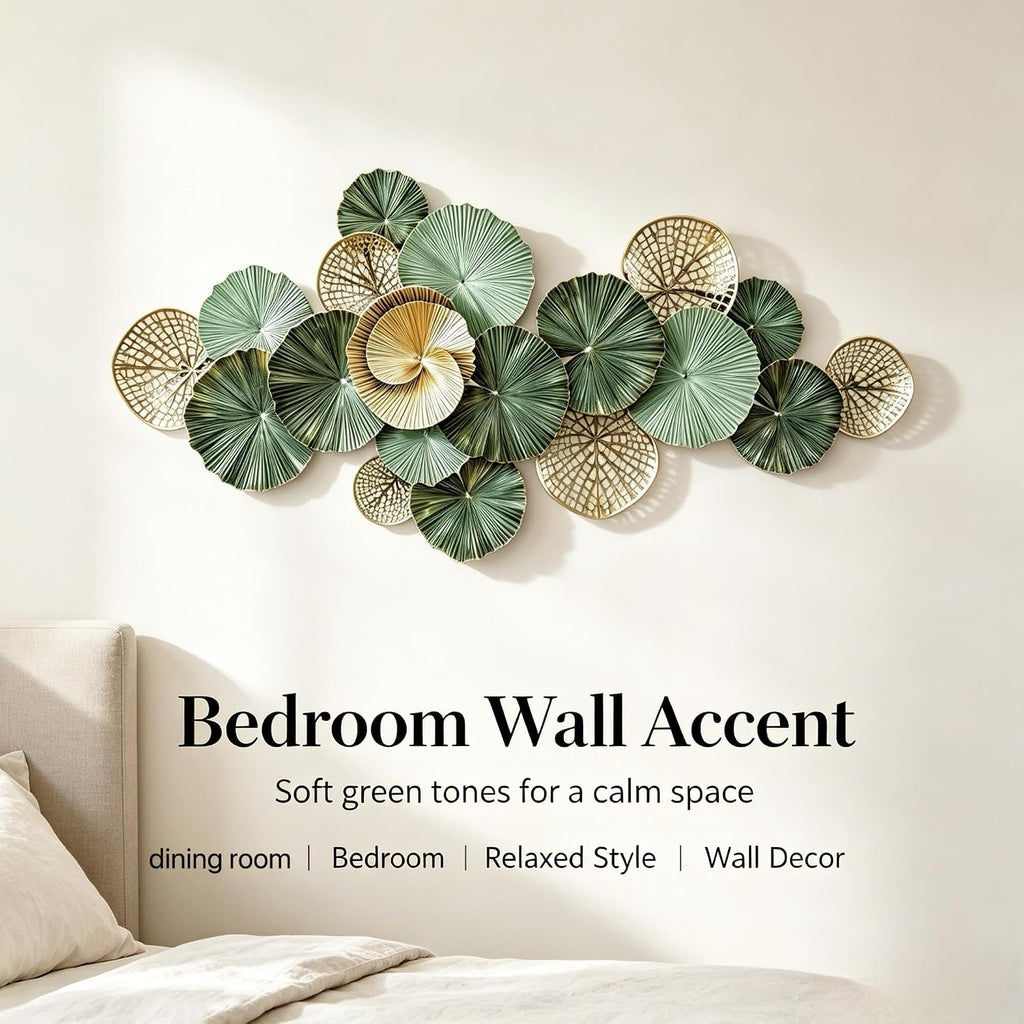 Large Metal Wall Art Decor, 3D Abstract Lotus Leaves Wall Handcrafted Modern Decoration Outdoor, Entryway 52" x 24"