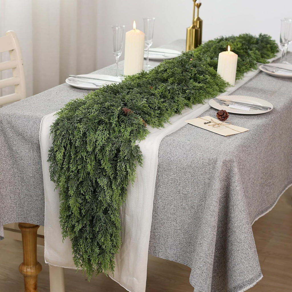 16FT 1Pcs Artificial Christmas Cedar Garlands for Stairs Railing Decoration