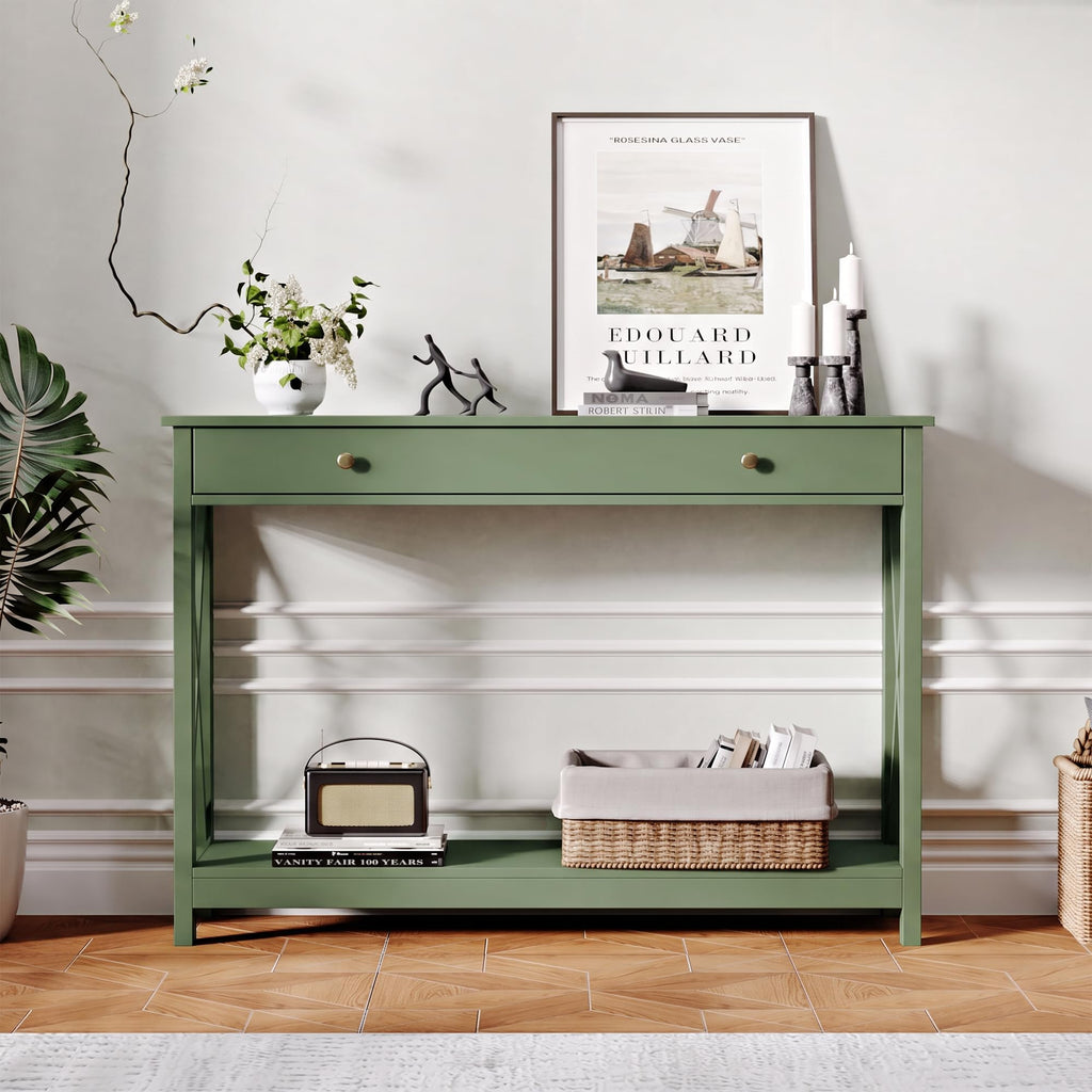40" Farmhouse Console Table with Drawer and Storage Shelves