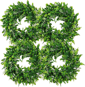 Boxwood Wreath Artificial Green Leaves Wreath Door Wall Window Decoration,11Inch/PC - Set of 4