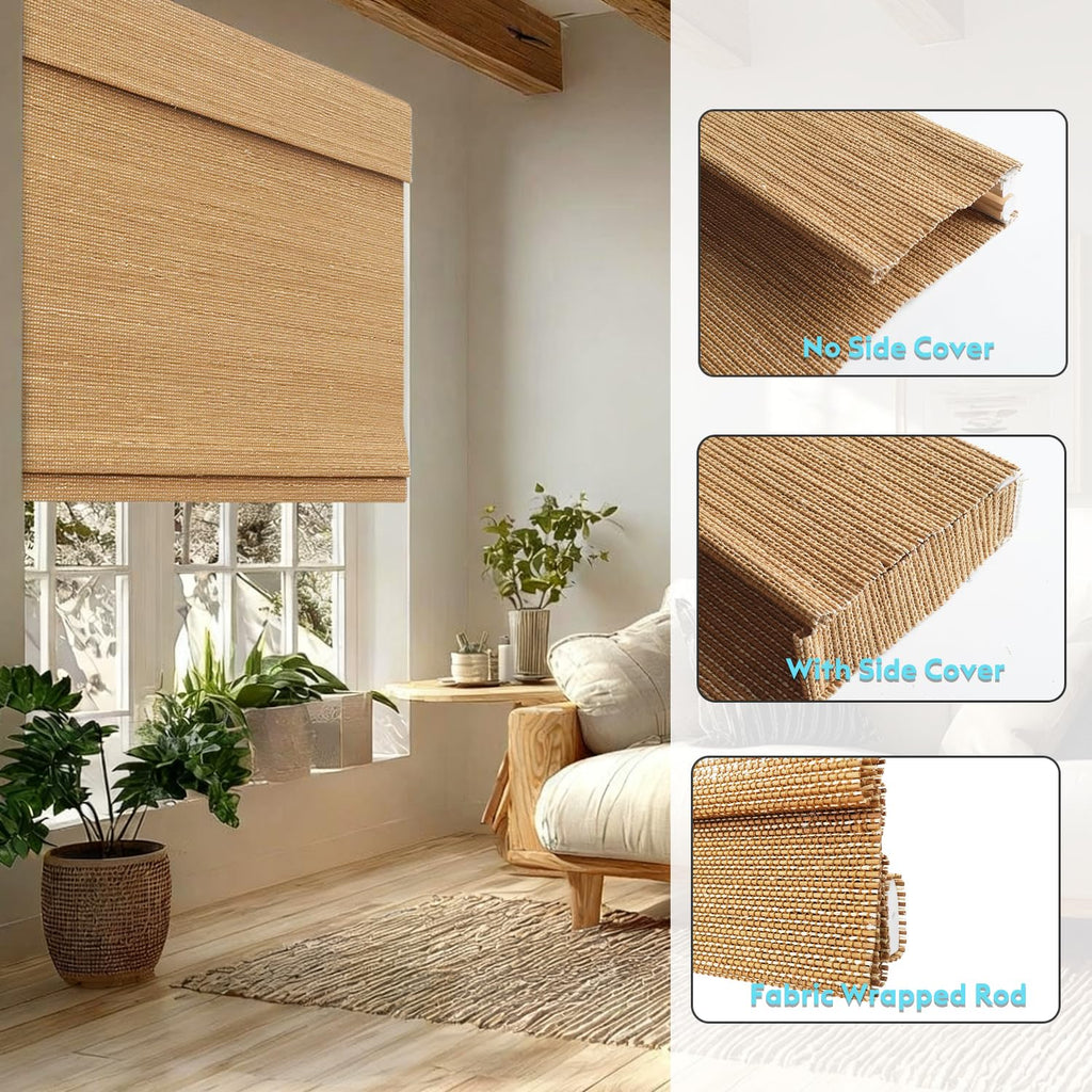 Motorized Bamboo Roman Shades, Motorized Blinds with Remote Compatible with Homekit, Alexa GoogleHome, Smart Wood