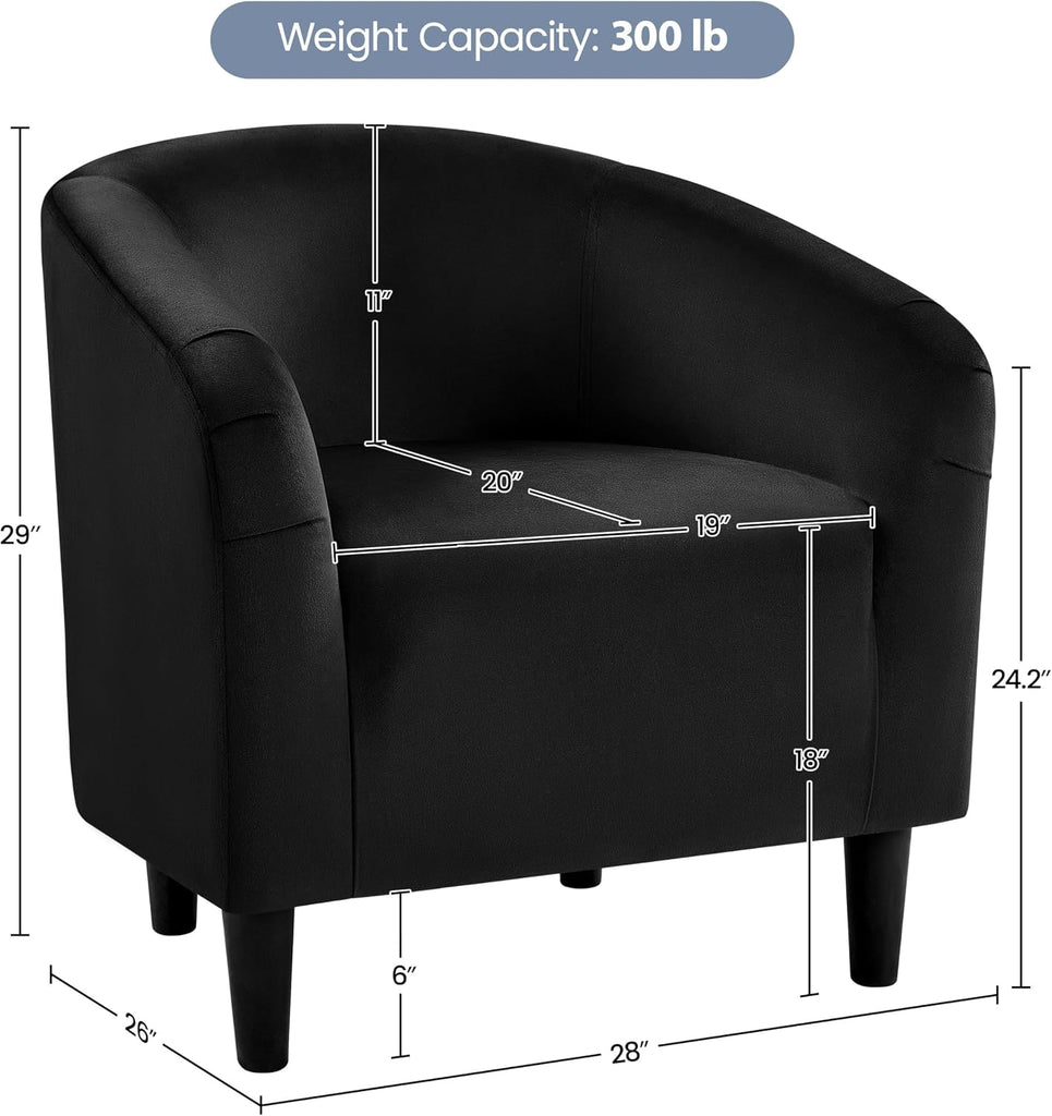 Black Accent Chairs Set of 2, Cozy Velvet Barrel Chair, Modern Club Chair with Soft Padde, Vanity Chair
