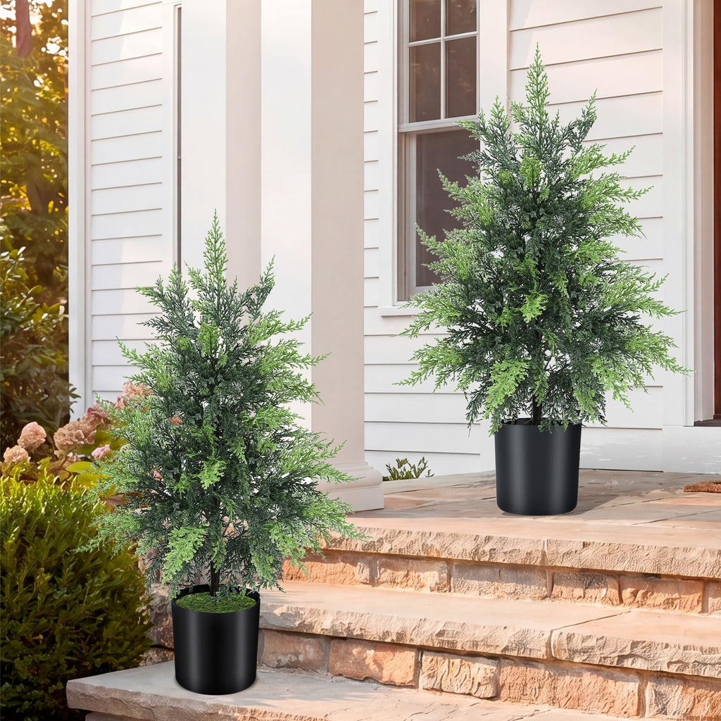 Outdoor Artificial Topiary Cedar Tree Real Touch Faux Pine Evergreen Shrub Plant UV Resistant Greenery Tree with Pot