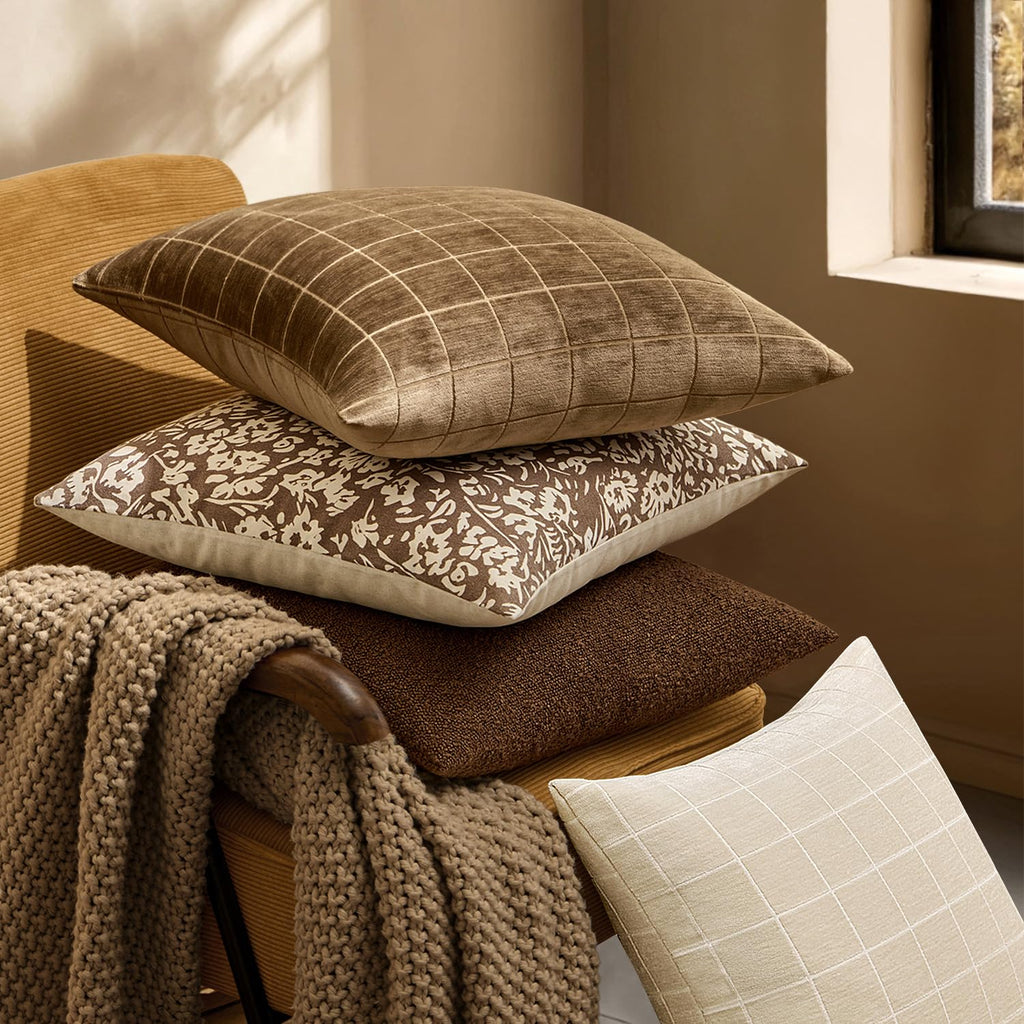 Toffee Plaid Decorative Fall Throw Pillow Covers 20x20 Set of 2