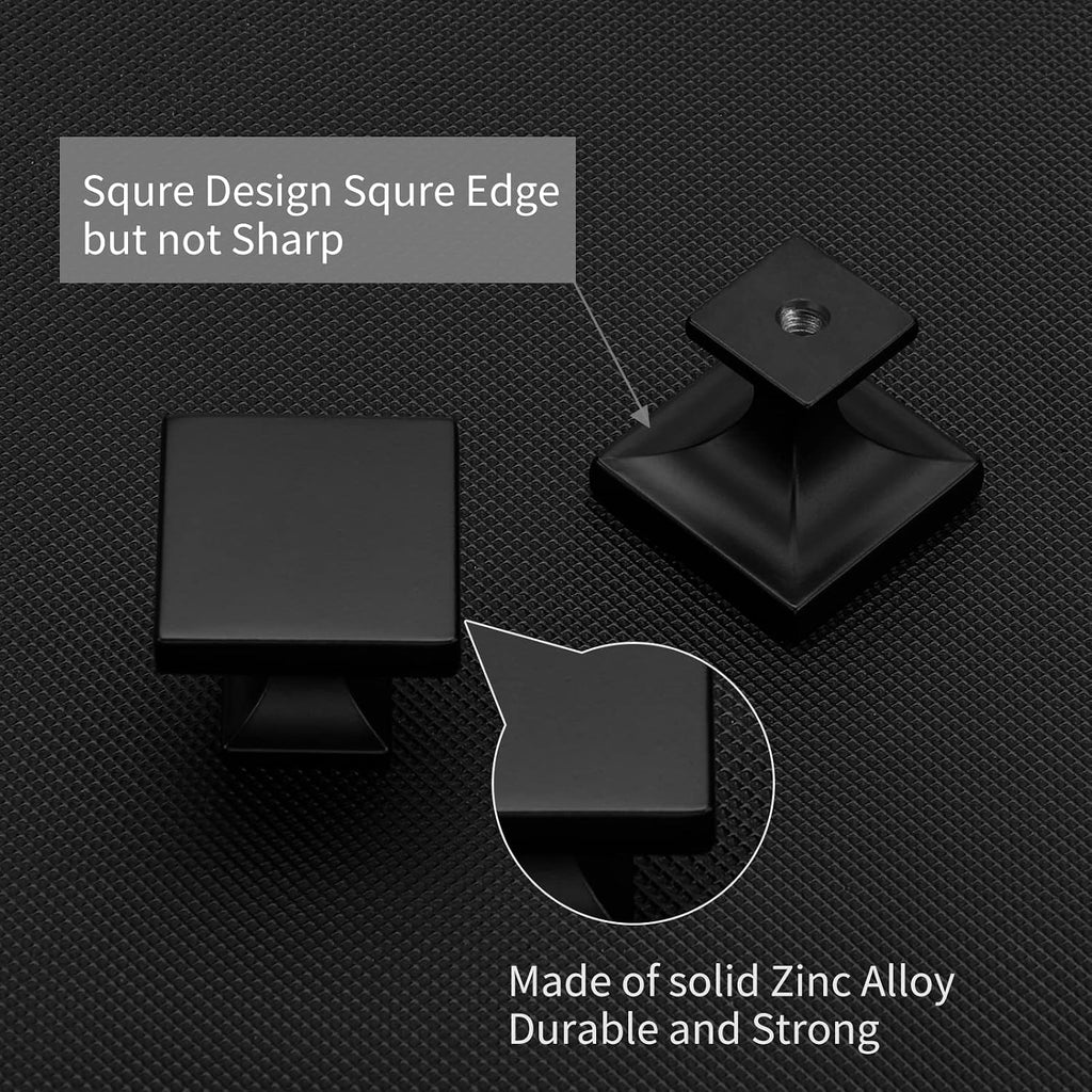 25 Pack Black Cabinet Knobs Matte Black Square Dresser Drawer Knobs Zinc Alloy Kitchen Cabinet Hardware