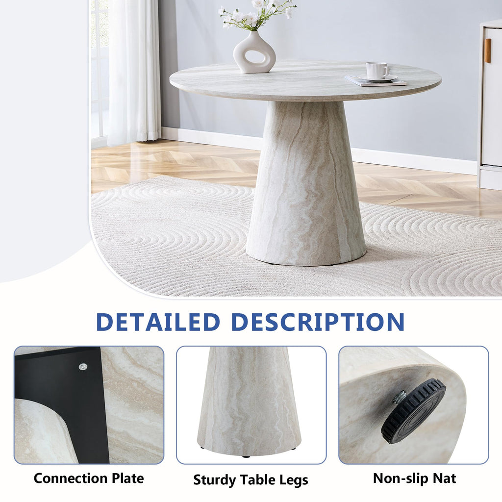 45" Round Dining Table for 4, Grey Faux Marble Dining Room Table, Modern Round Dinner Table, Small Round Dining Table