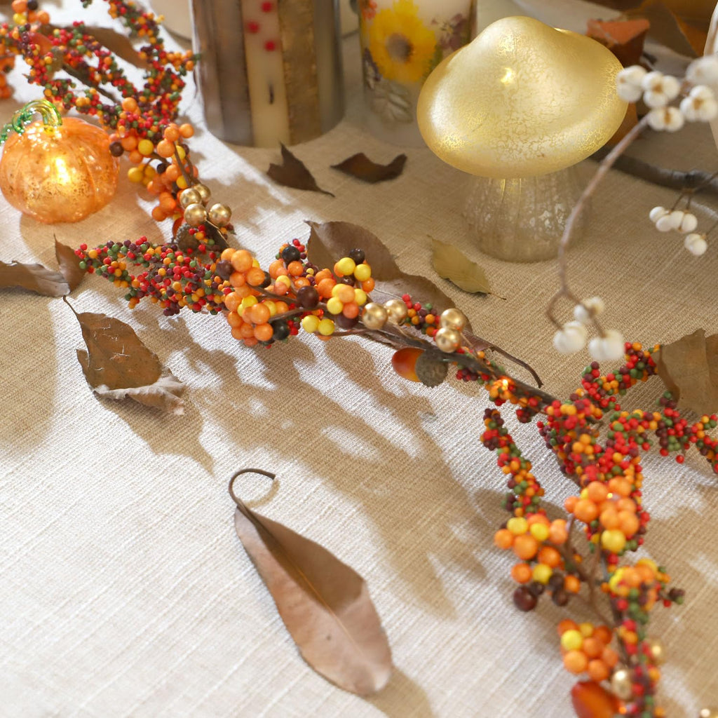 Fall Garland with Lights Berry Garland for Mantle Orange Fairy Lights 6.5FT 25LEDs Cozy Thanksgiving Decorations