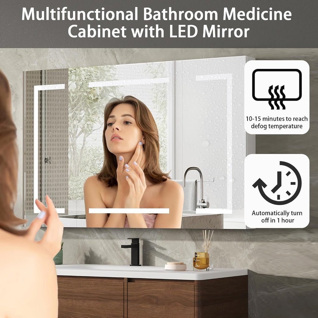 LED Medicine Cabinet with Mirror , Assembly-Free Lighted Medicine Cabinet, Defog, Stepless Dimming, 3 Colors, 2