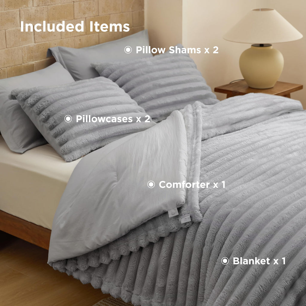 2-in-1 Comforter Set, Detachable Blanket, Grey Oversized