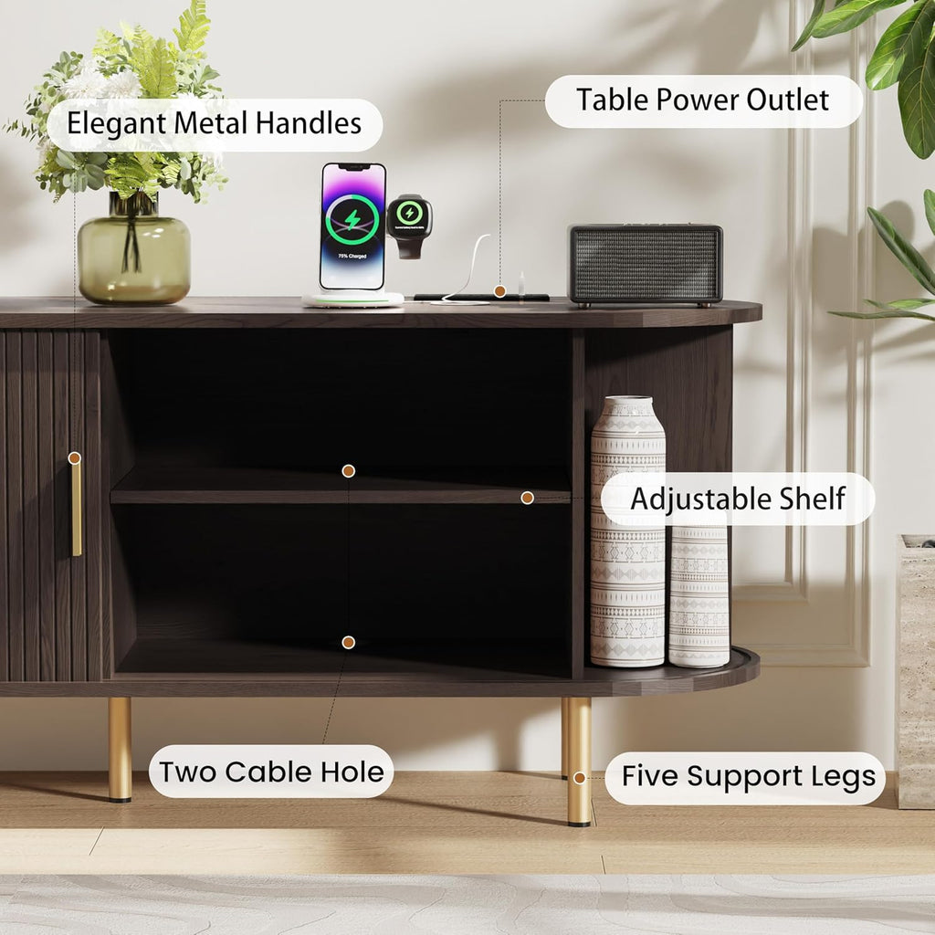 55 Inch Mid Century Modern TV Stand with Power Outlet for TVs up to 60 Inch, Entertainment Center with Storage and