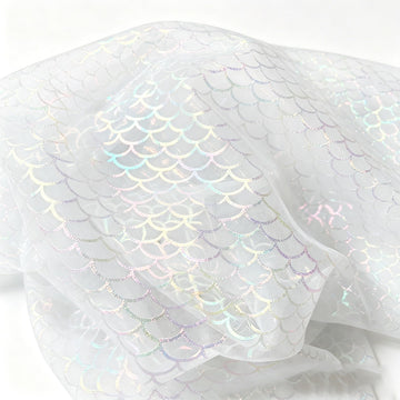 Iridescent Organza Table Runner Glitter Fish Scale Tulle Mesh Fabric