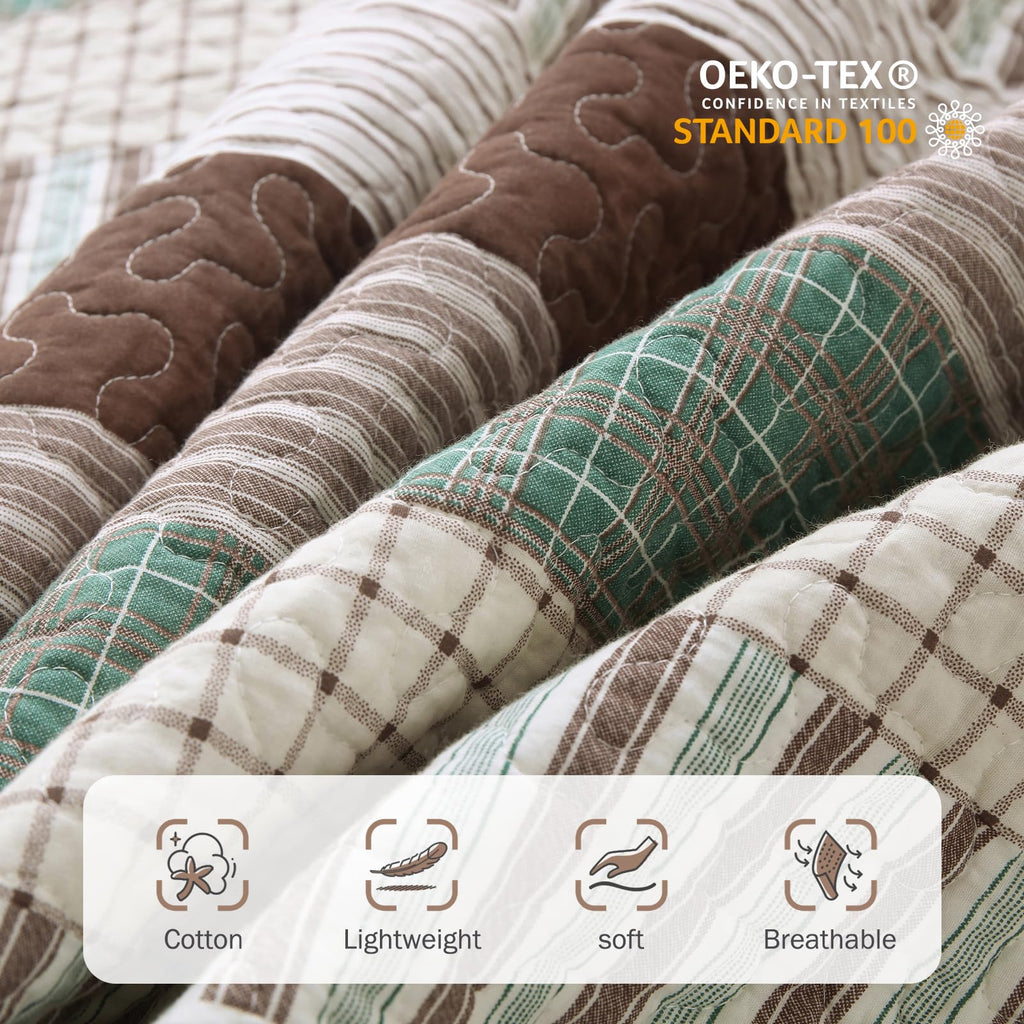 100% Cotton Quilt 3 Piece Farmhouse Striped Bedspread