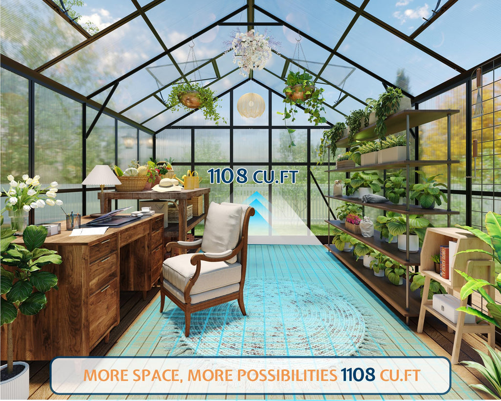 10x12x8.4 FT Polycarbonate Greenhouse with 4 Vent Windows