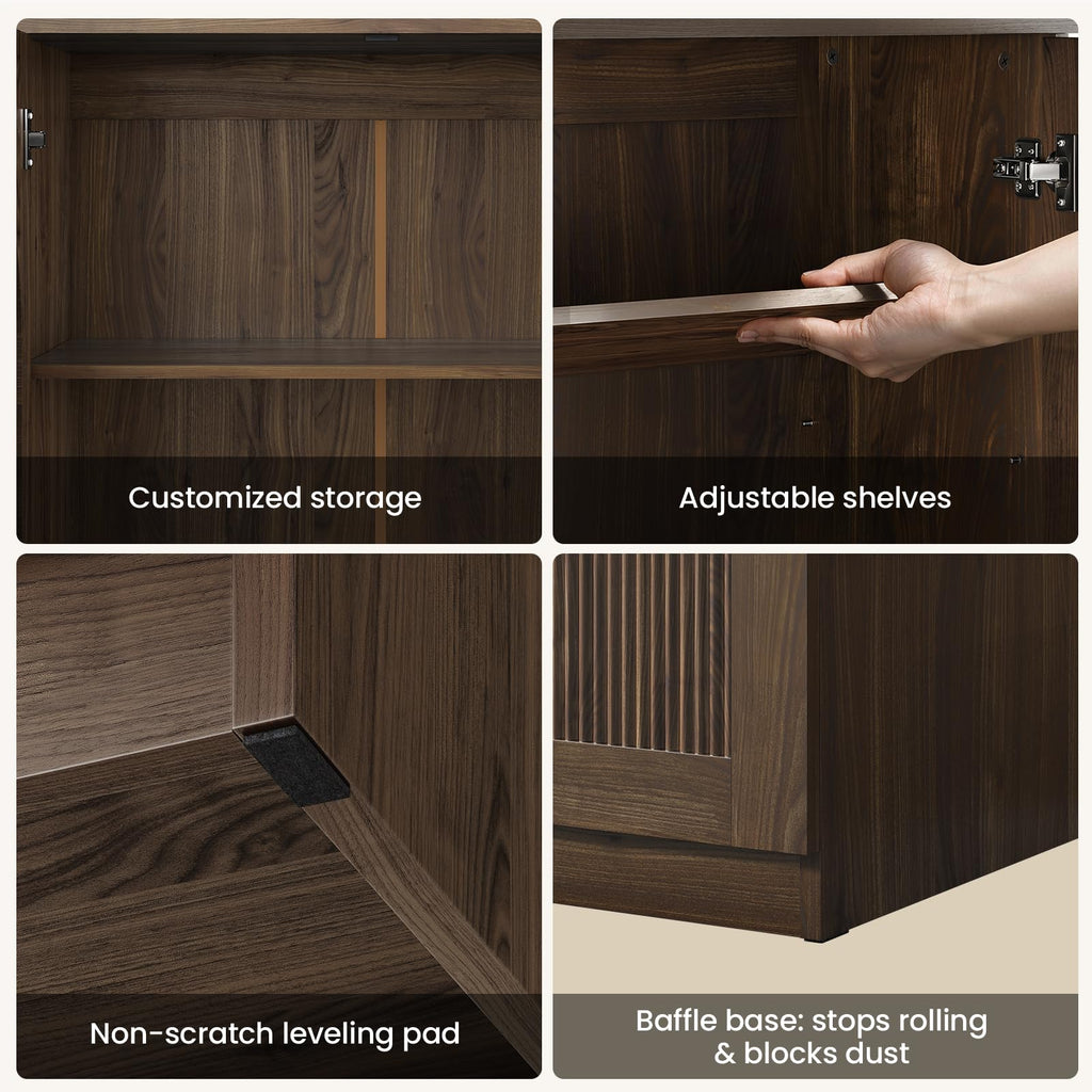 Arched Sideboard Cabinet, 31" Modular Storage Credenza, Walnut